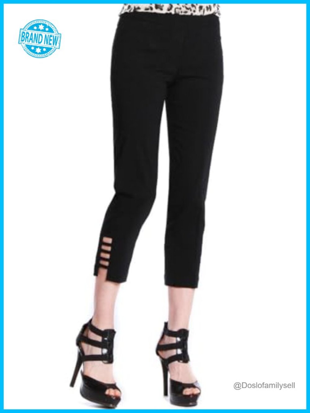 Slim-Sation Pull On Solid Crop Pants Real Front Back Pockets Straps Tummy Cont